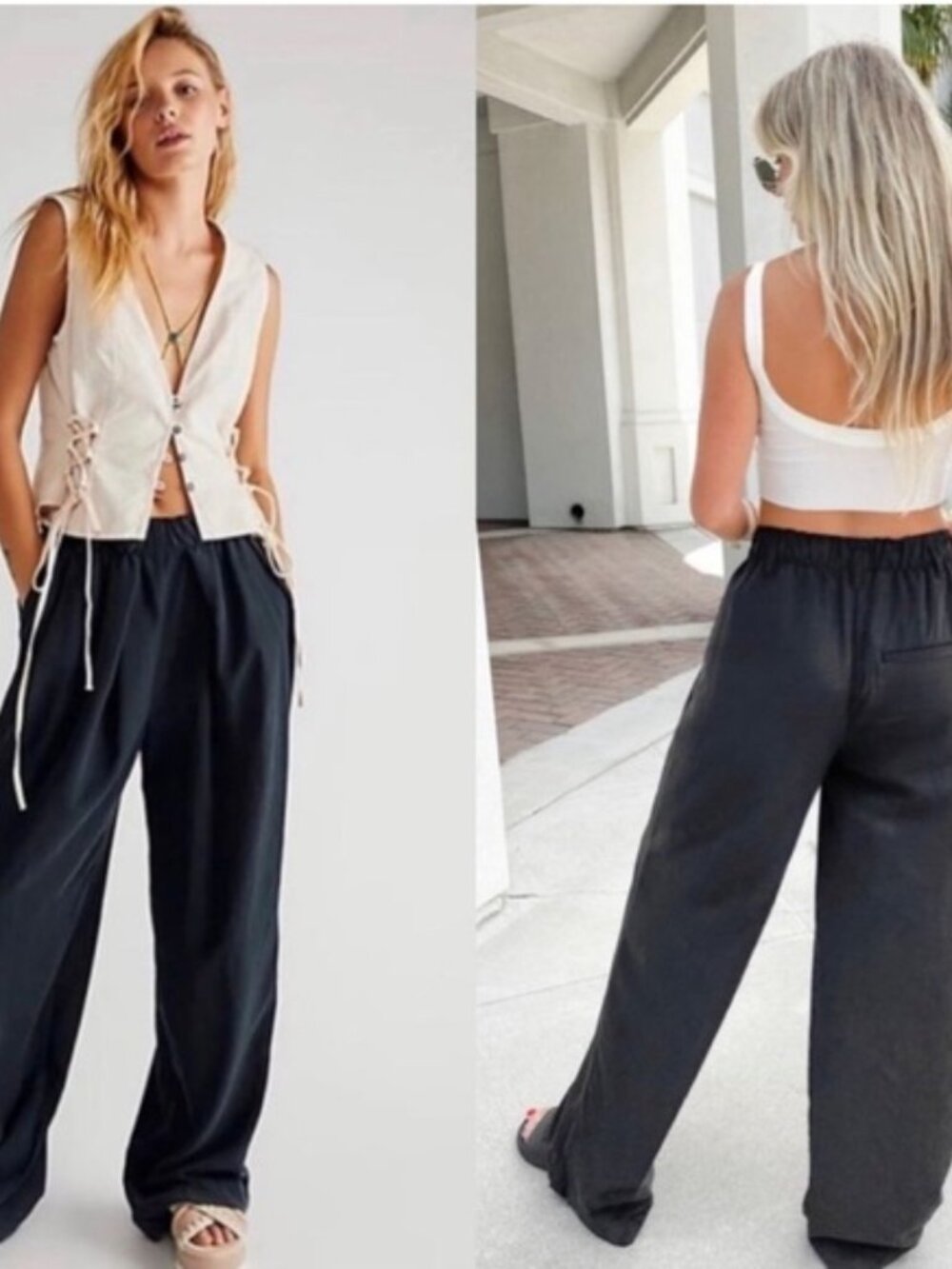 NWT Free People Nothin to Say Wide Leg Pants Black size- MEDIUM